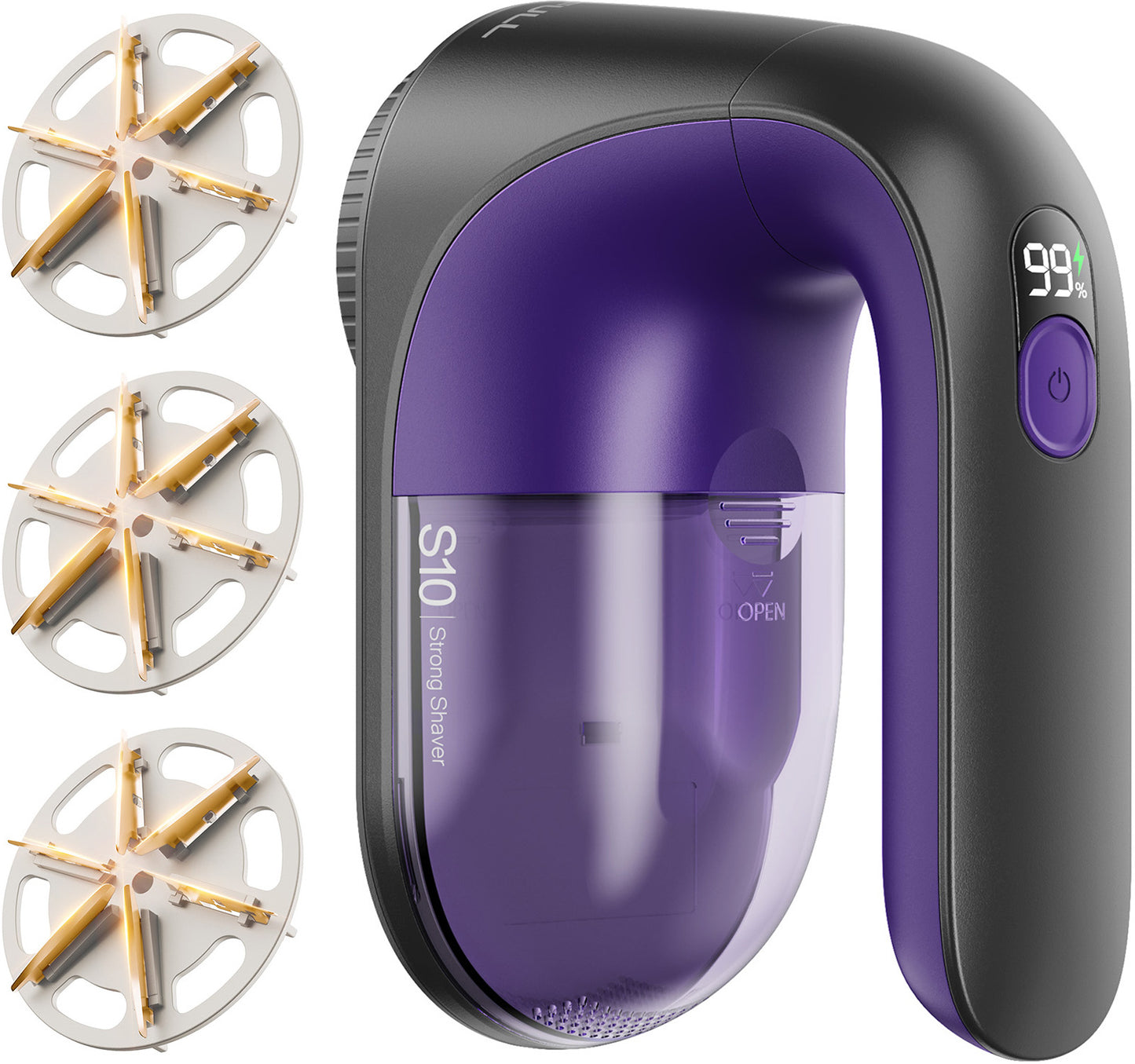 Electric Lint Remover - Rechargeable 2000mAh Fabric Shaver with LED Display(Purple)