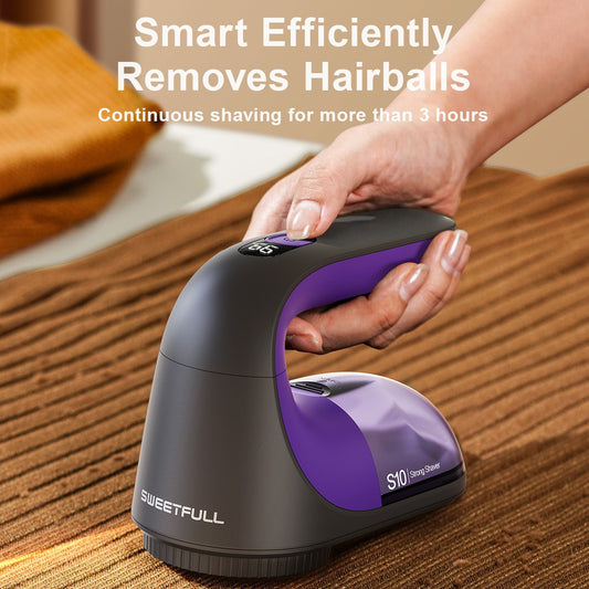 Electric Lint Remover - Rechargeable 2000mAh Fabric Shaver with LED Display(Purple)