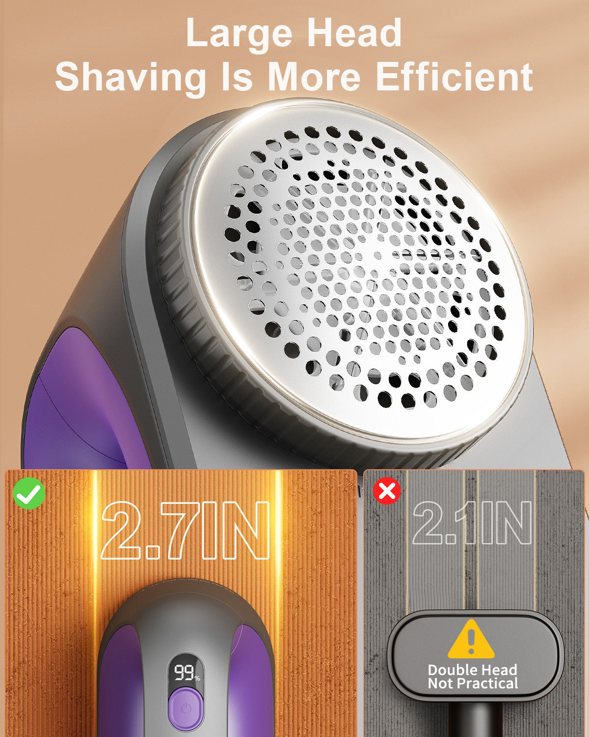Electric Lint Remover - Rechargeable 2000mAh Fabric Shaver with LED Display(Purple)