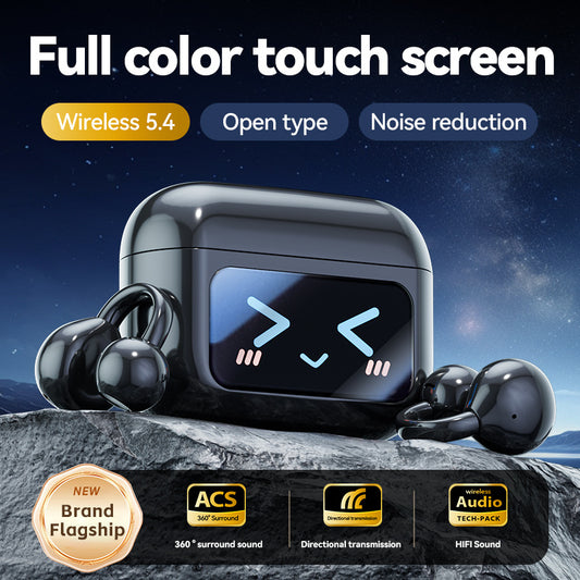 Smart TWS Earbuds with Full Touch Screen Case - Wireless 5.4, Open-Ear, Noise Reduction(black)