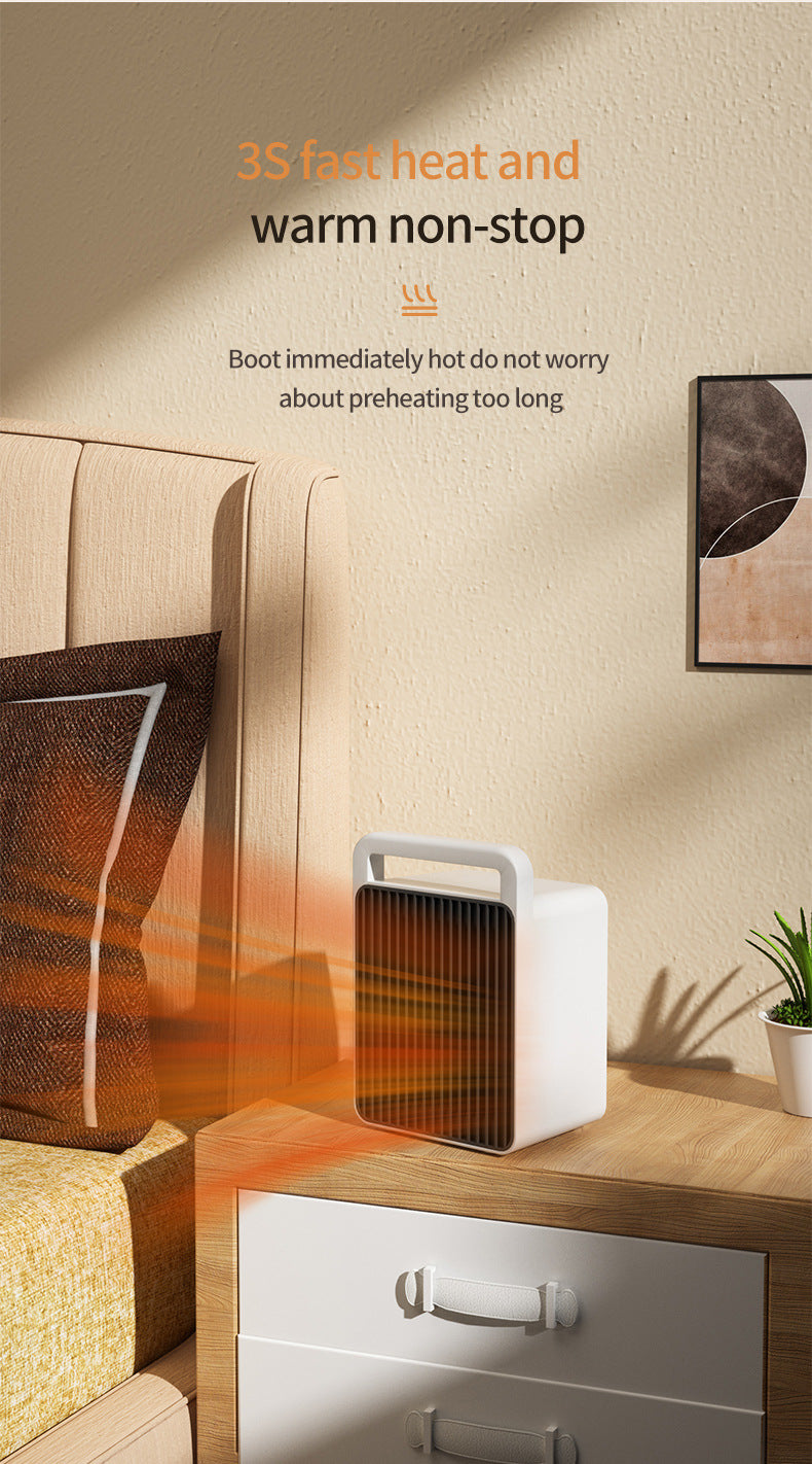 White Mini Table Heater - with tip-over and overheating protection, suitable for office and home