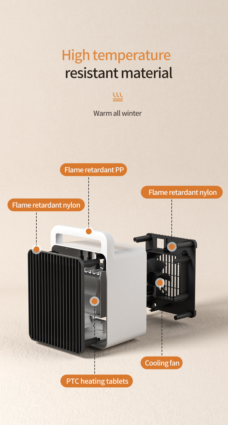 White Mini Table Heater - with tip-over and overheating protection, suitable for office and home
