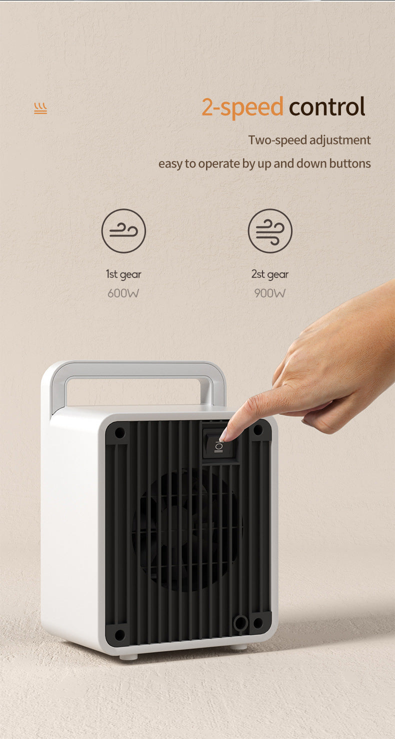 White Mini Table Heater - with tip-over and overheating protection, suitable for office and home