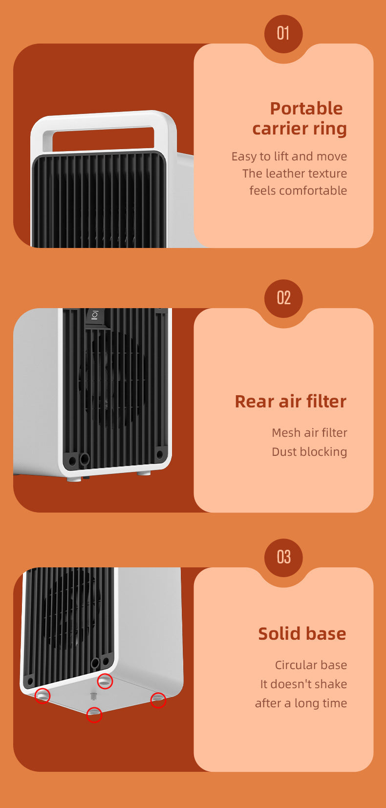 White Mini Table Heater - with tip-over and overheating protection, suitable for office and home