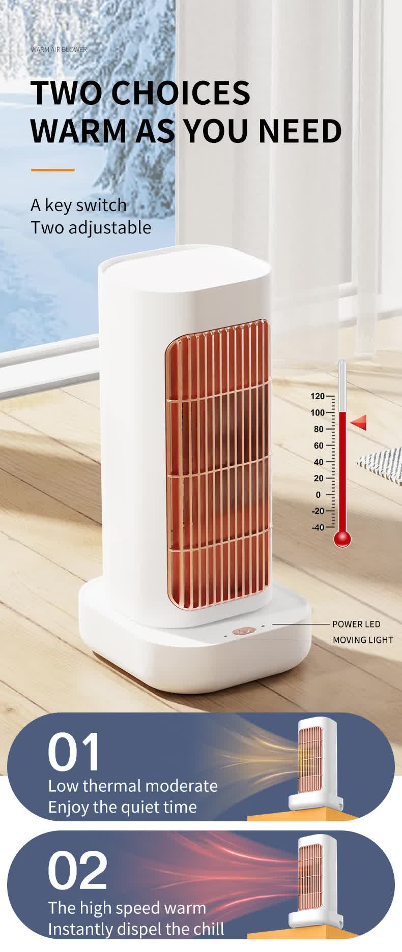 Pink Portable Electric Heater with Oscillation & Tip-Over Protection- 2 Heat Settings, Mini Tower