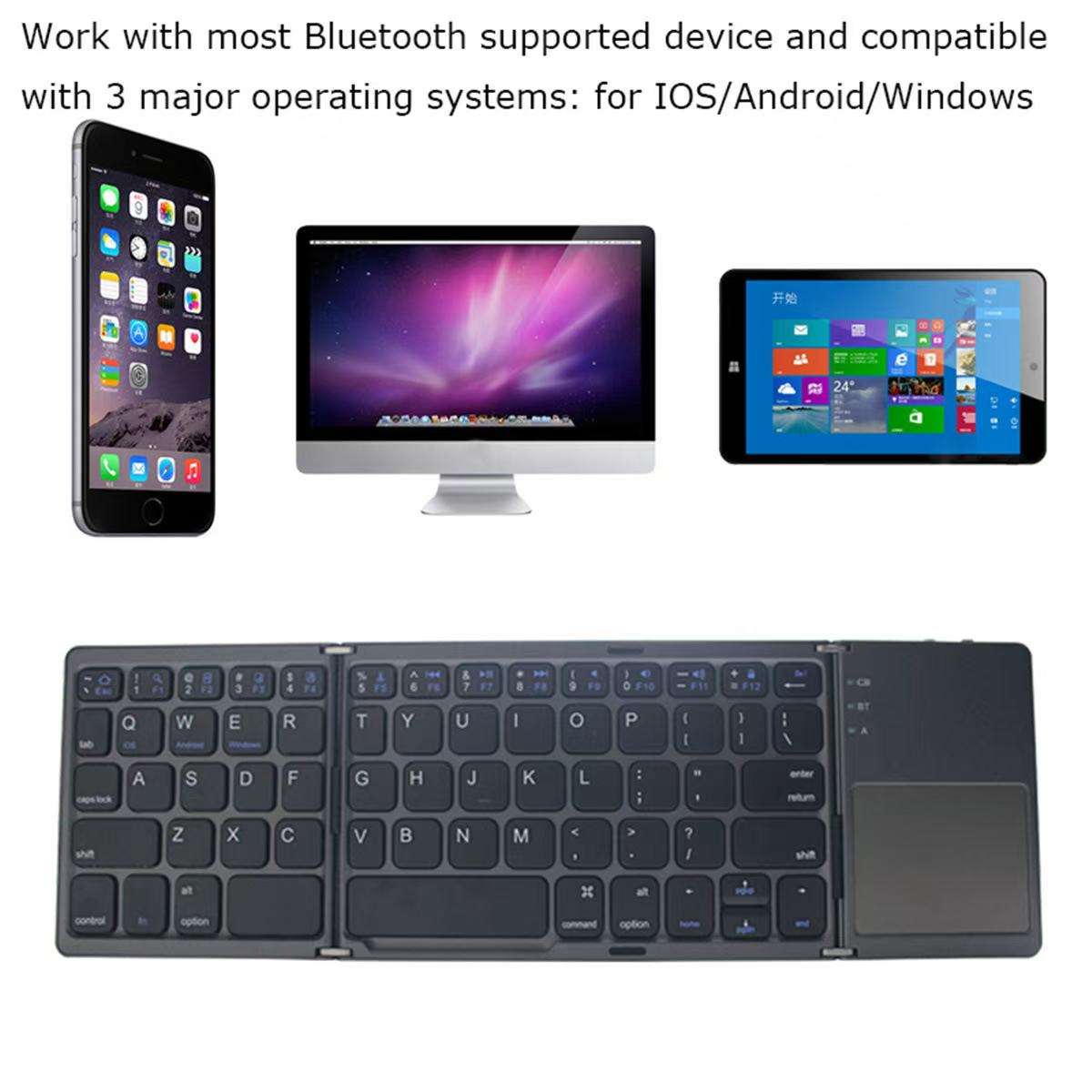 Black Tri-Fold Bluetooth Keyboard with Touchpad - Multi-Device Compatible (iOS/Android/Win)