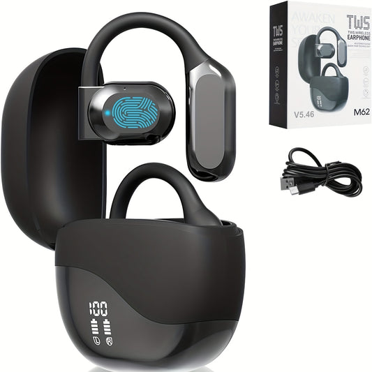 Black Comfortable Open-Ear Bluetooth Headset - Real-Time Translation, LED Display