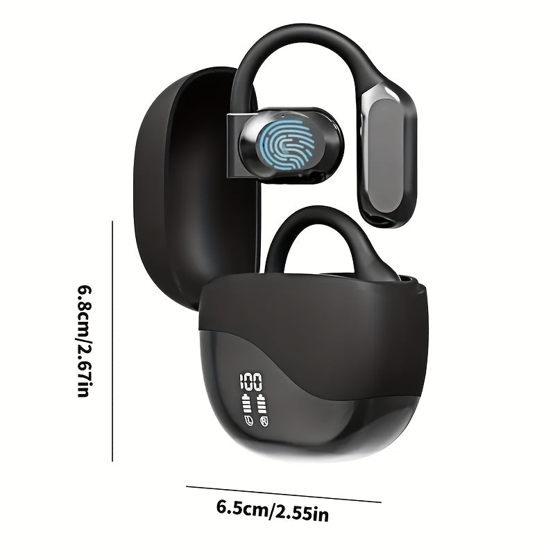 Black Comfortable Open-Ear Bluetooth Headset - Real-Time Translation, LED Display