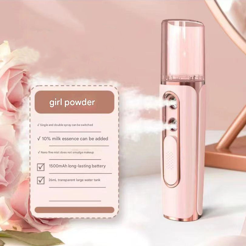 Pink Dual Nozzle Nano Facial Mister - USB Rechargeable Hydrating Spray