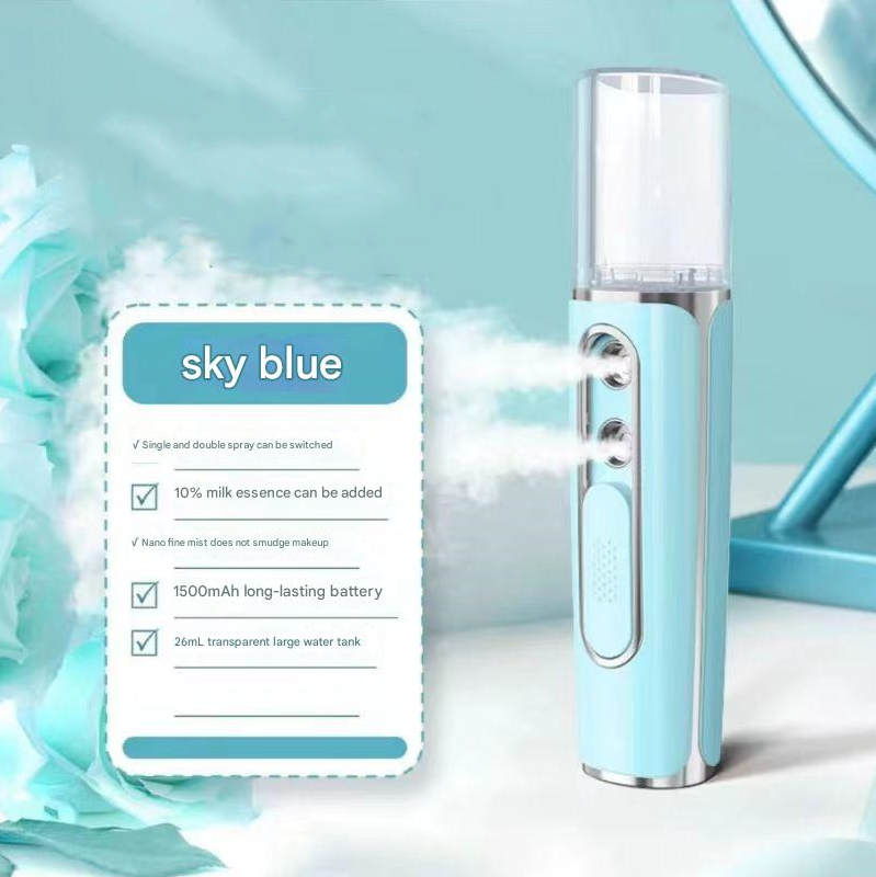 Blue Dual Nozzle Nano Facial Mister - USB Rechargeable Hydrating Spray