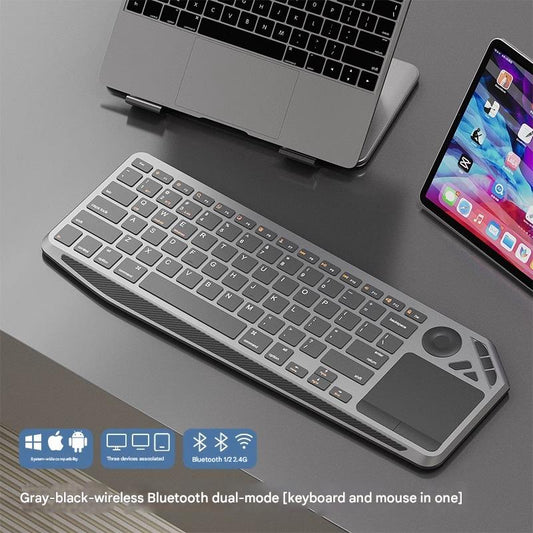 Dark Grey And Black Slim Multi-Device Bluetooth Keyboard with Integrated Touchpad - Rechargeable Wireless Combo for PC Laptop Tablet Phone