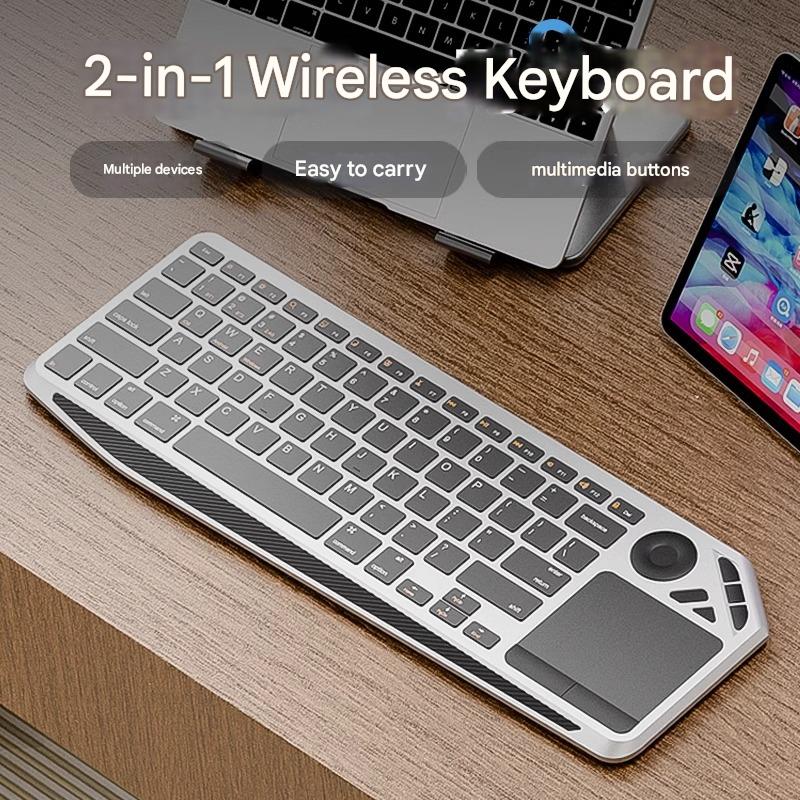 Dark Grey And Black Slim Multi-Device Bluetooth Keyboard with Integrated Touchpad - Rechargeable Wireless Combo for PC Laptop Tablet Phone