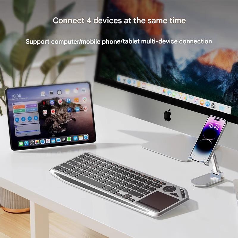 Dark Grey And Black Slim Multi-Device Bluetooth Keyboard with Integrated Touchpad - Rechargeable Wireless Combo for PC Laptop Tablet Phone