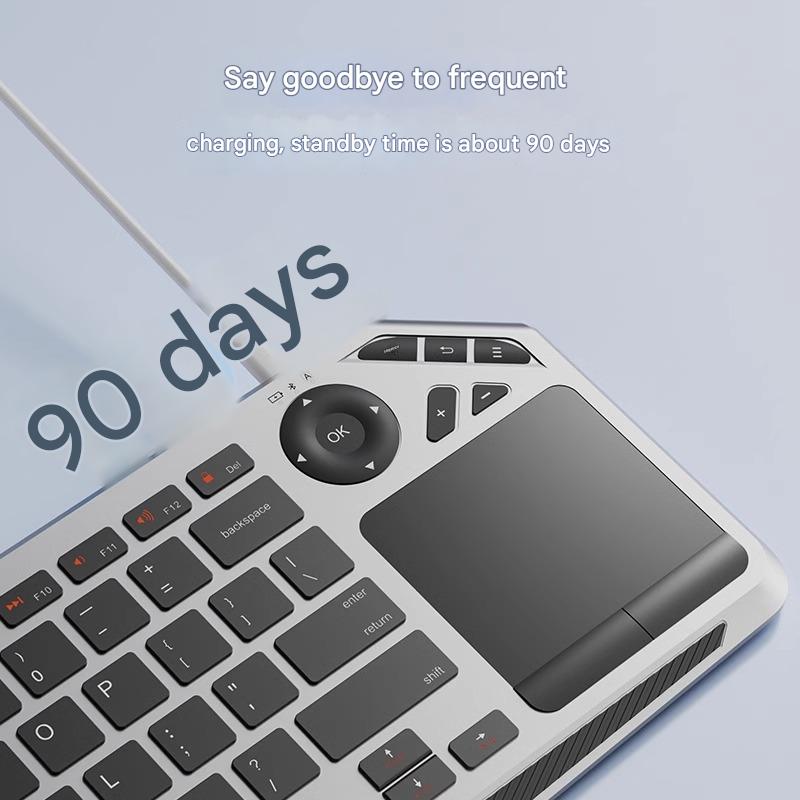 Dark Grey And Black Slim Multi-Device Bluetooth Keyboard with Integrated Touchpad - Rechargeable Wireless Combo for PC Laptop Tablet Phone