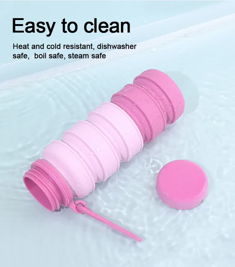 Blue and Black Collapsible Silicone Water Bottle - 510ml Portable Food-Grade Travel & Sports Drink Flask