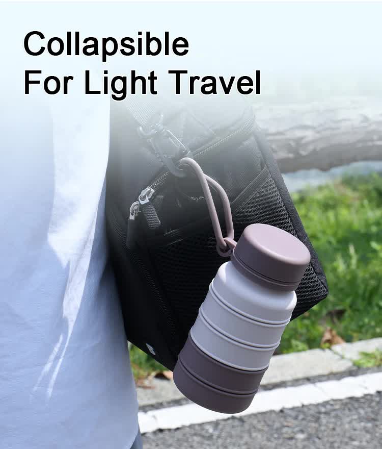 Blue and Black Collapsible Silicone Water Bottle - 510ml Portable Food-Grade Travel & Sports Drink Flask
