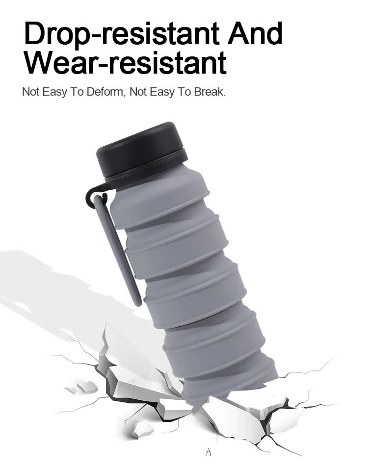 Blue and Black Collapsible Silicone Water Bottle - 510ml Portable Food-Grade Travel & Sports Drink Flask