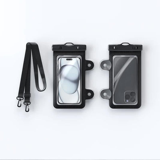 Black 2-Pack Universal IPX8 Waterproof Phone Pouch with Lanyard - Touch Sensitive Case for Swimming & Outdoor Sports