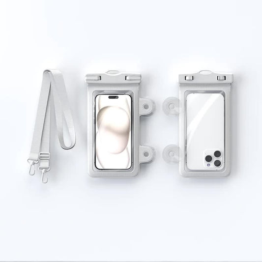 White 2-Pack Universal IPX8 Waterproof Phone Pouch with Lanyard - Touch Sensitive Case for Swimming & Outdoor Sports