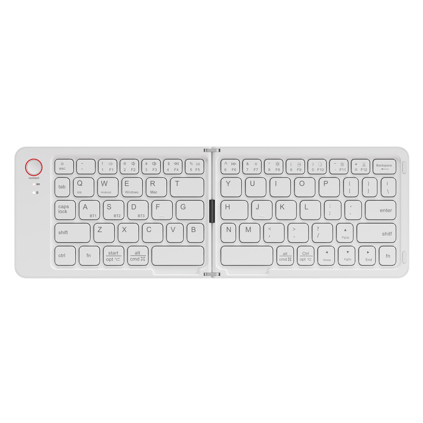 White Ultra-Slim Foldable Bluetooth Keyboard - Portable Wireless Rechargeable Travel Keyboard for iOS Android Windows Devices