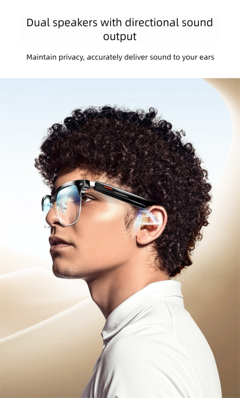 Black Half Frame Anti-blue Light Smart Audio Glasses with Bluetooth 5.0 - Open-Ear Directional Sound, Anti-Blue Light Lenses, IP65 Water Resistant