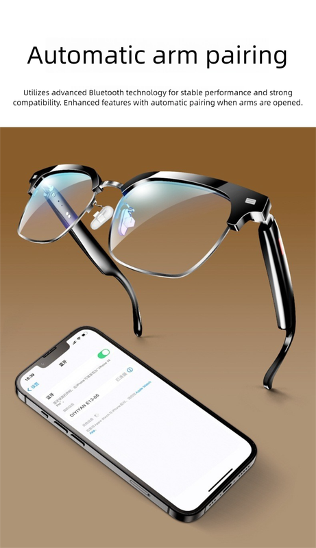 Black Half Frame Anti-blue Light Smart Audio Glasses with Bluetooth 5.0 - Open-Ear Directional Sound, Anti-Blue Light Lenses, IP65 Water Resistant