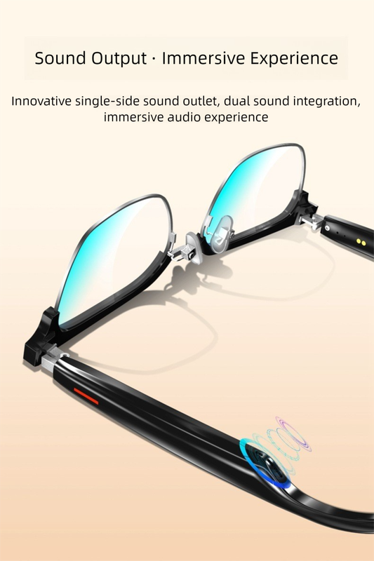 Black Half Frame Anti-blue Light Smart Audio Glasses with Bluetooth 5.0 - Open-Ear Directional Sound, Anti-Blue Light Lenses, IP65 Water Resistant