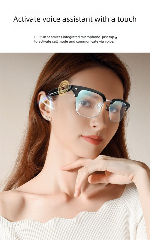 Black Full Frame Anti-blue Light Smart Audio Glasses with Bluetooth 5.0 - Open-Ear Directional Sound, Anti-Blue Light Lenses, IP65 Water Resistant