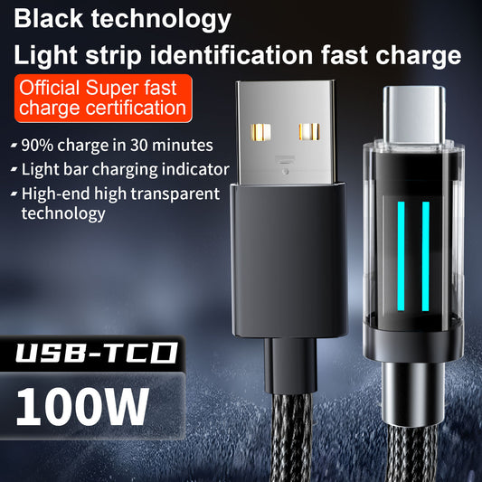 2 Pcs Black 100W USB-C to USB-C Super Fast Charging Cable with Smart LED Indicator - 2M Braided Cord for Laptops & Phones