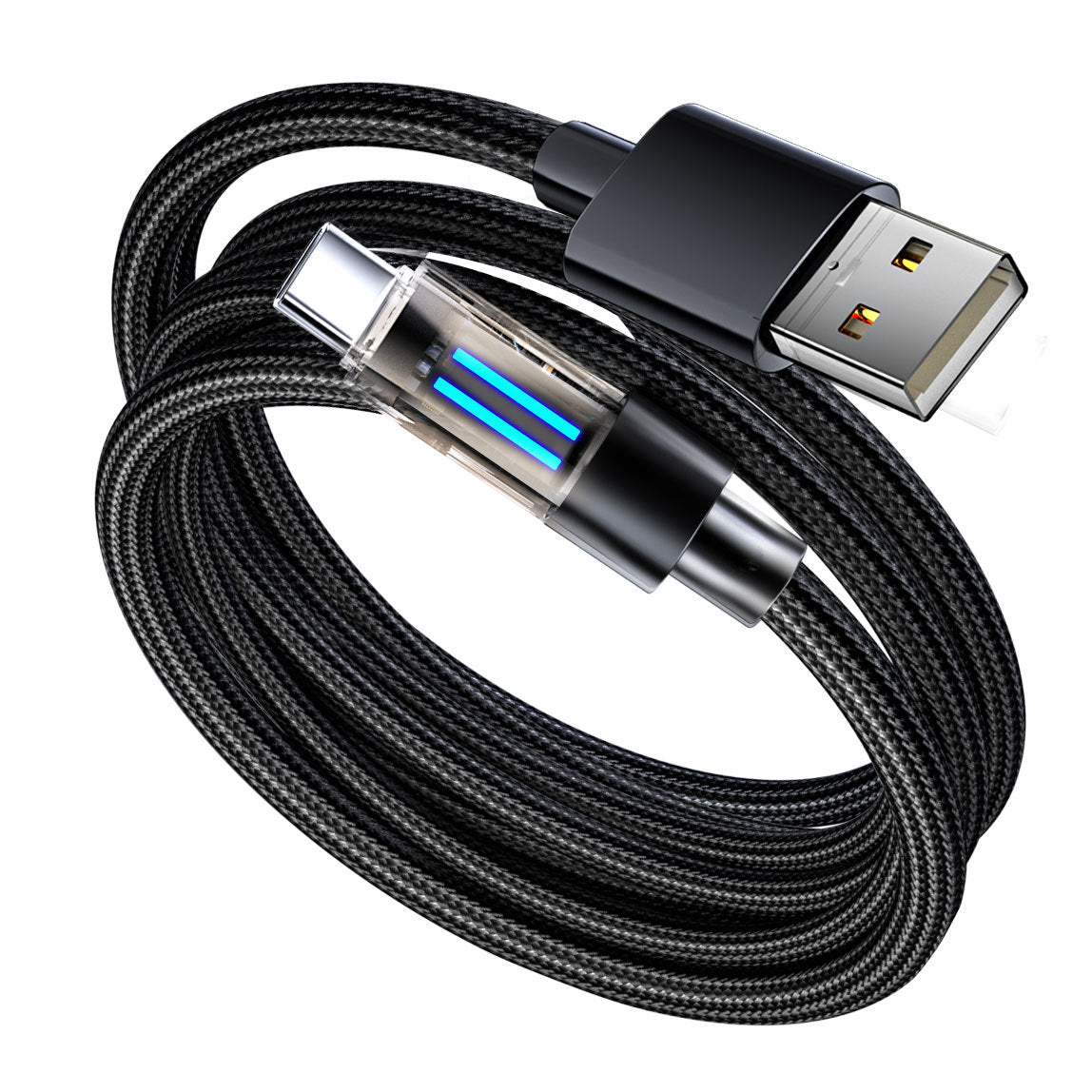 2 Pcs Black 100W USB-C to USB-C Super Fast Charging Cable with Smart LED Indicator - 2M Braided Cord for Laptops & Phones