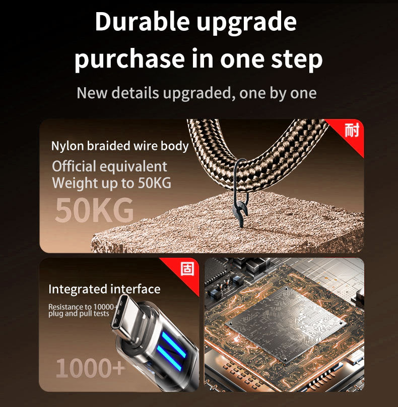 2 Pcs Black 100W C-C Super Fast Charging Data Cable with Smart LED Indicator - 2M Braided Cord