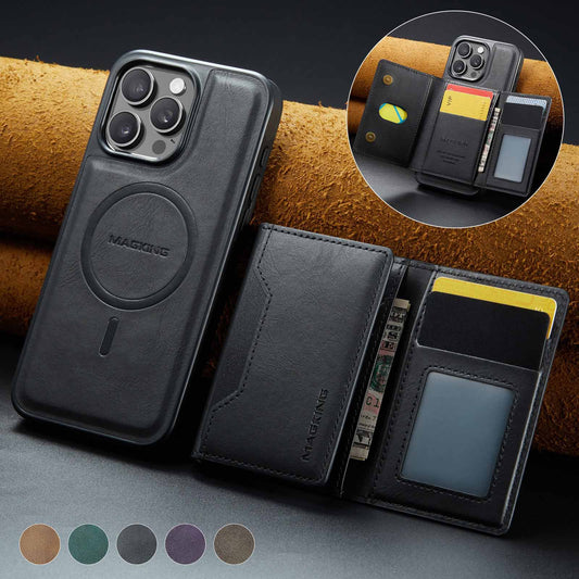Black Premium MagSafe Wallet Case for iPhone 16 Pro Max - Detachable PU Leather Magnetic Card Holder