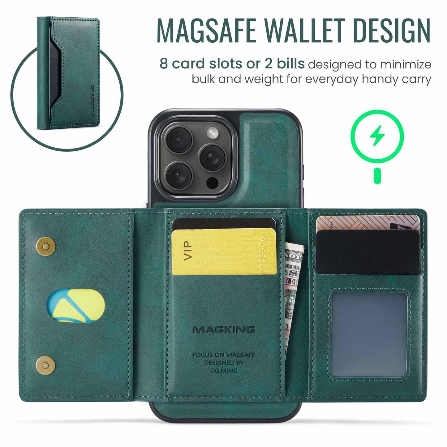 Coffee Premium MagSafe Wallet Case for iPhone 16 Pro - Detachable PU Leather Magnetic Card Holder