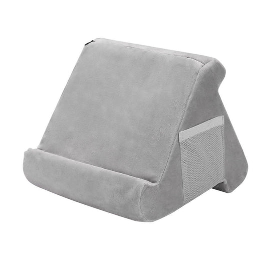 Grey Soft Multi-Angle Tablet Pillow Stand - Comfy Reading & Viewing Holder for iPads, Books, eReaders