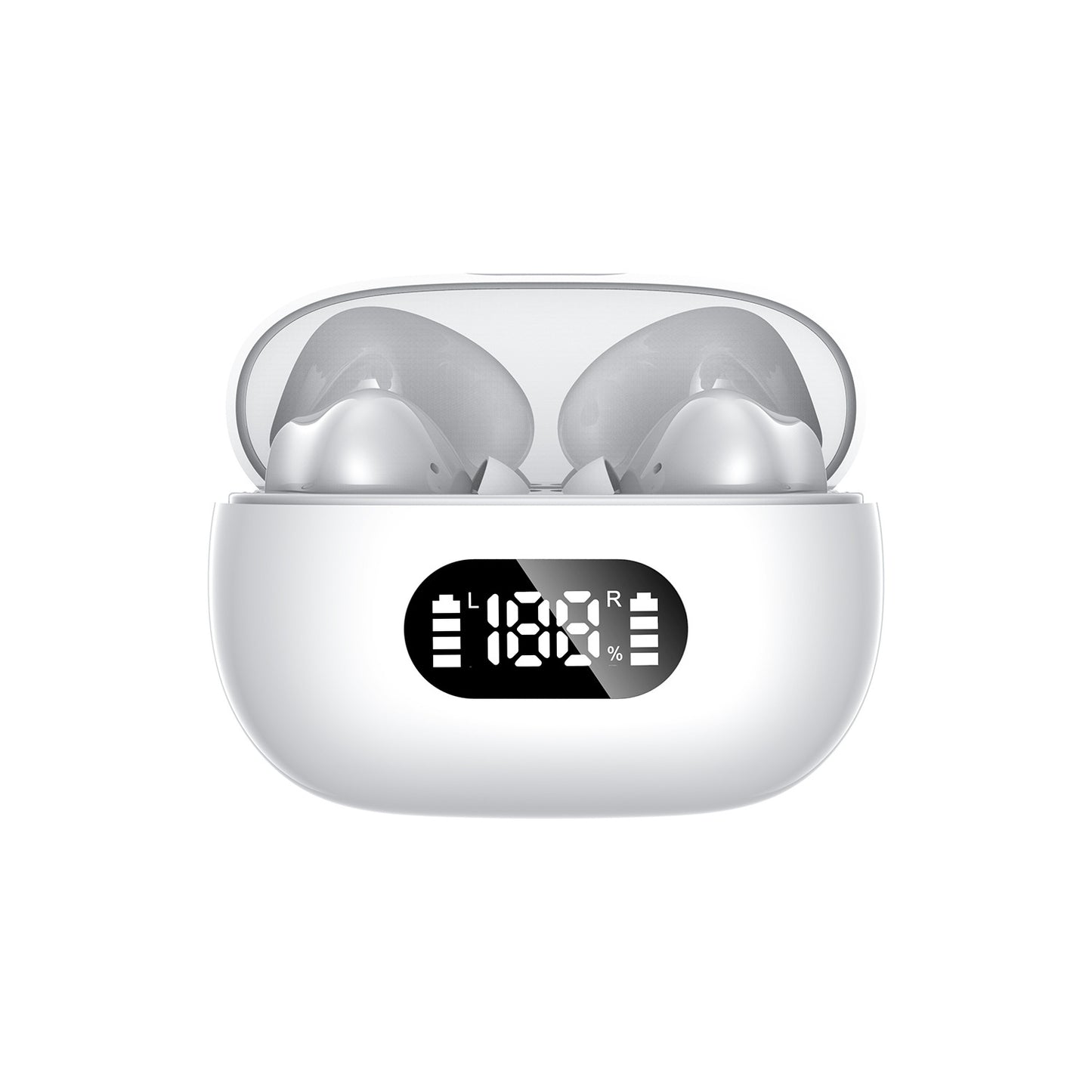 White ProBeat X5 TWS Earbuds: Bluetooth 5.3, LED Smart Display Case, Intuitive Touch Controls, Extended Playtime