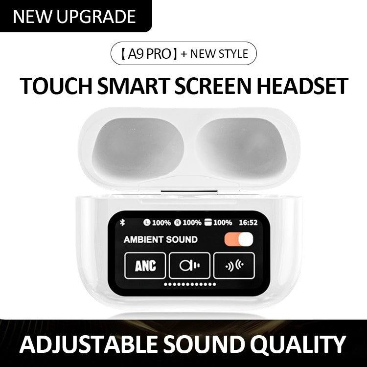 White AuraTune Pro: TWS Earbuds with Interactive LCD Case, ANC+ENC Noise Cancellation, AI Translation & EQ Modes