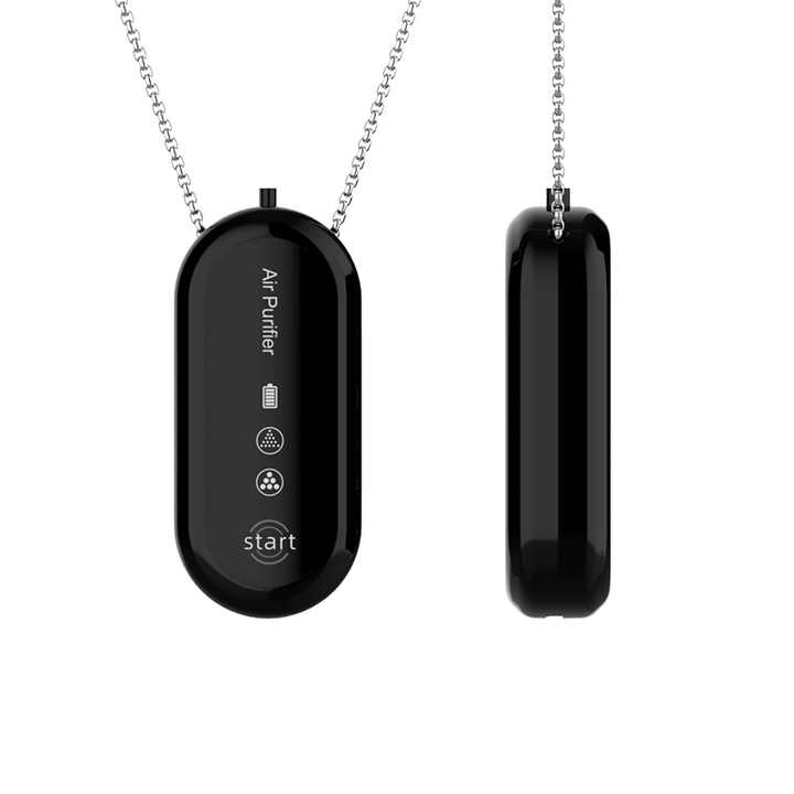 Black Personal Wearable Air Purifier Necklace - USB Rechargeable Ionizer for Cleaner Air On-The-Go