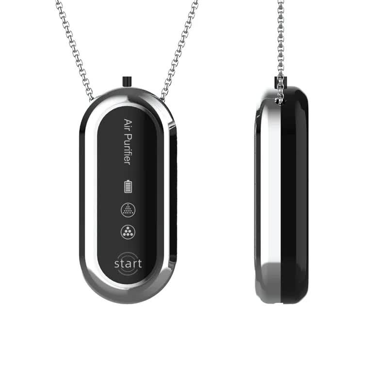 Silver and Black Personal Wearable Air Purifier Necklace - USB Rechargeable Ionizer for Cleaner Air On-The-Go