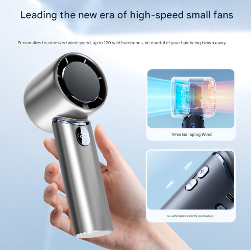 Blue Mini Bladeless Handheld Fan - USB Rechargeable, Quiet Portable Desk Fan