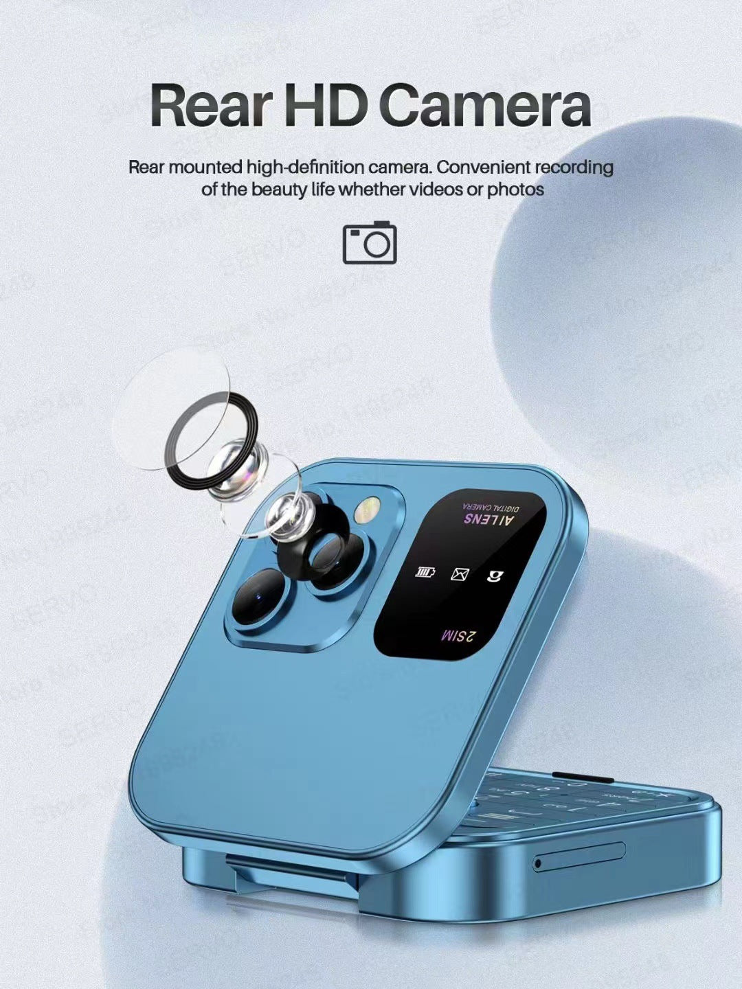 i16 Pro Mini Flip Phone - Dual SIM, AI Lens Digital Camera, Compact & Stylish Design(Blue)