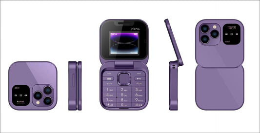 i16 Pro Mini Flip Phone - Dual SIM, AI Lens Digital Camera, Compact & Stylish Design(Purple)