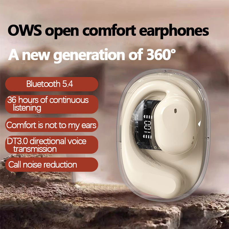 OWS Open-Ear TWS Earbuds with AI Translation - Bluetooth 5.4, 360 ACS Sound, LED Display Case(Black)