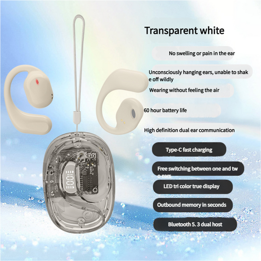 OWS Open-Ear TWS Earbuds with AI Translation - Bluetooth 5.4, 360 ACS Sound, LED Display Case(White)