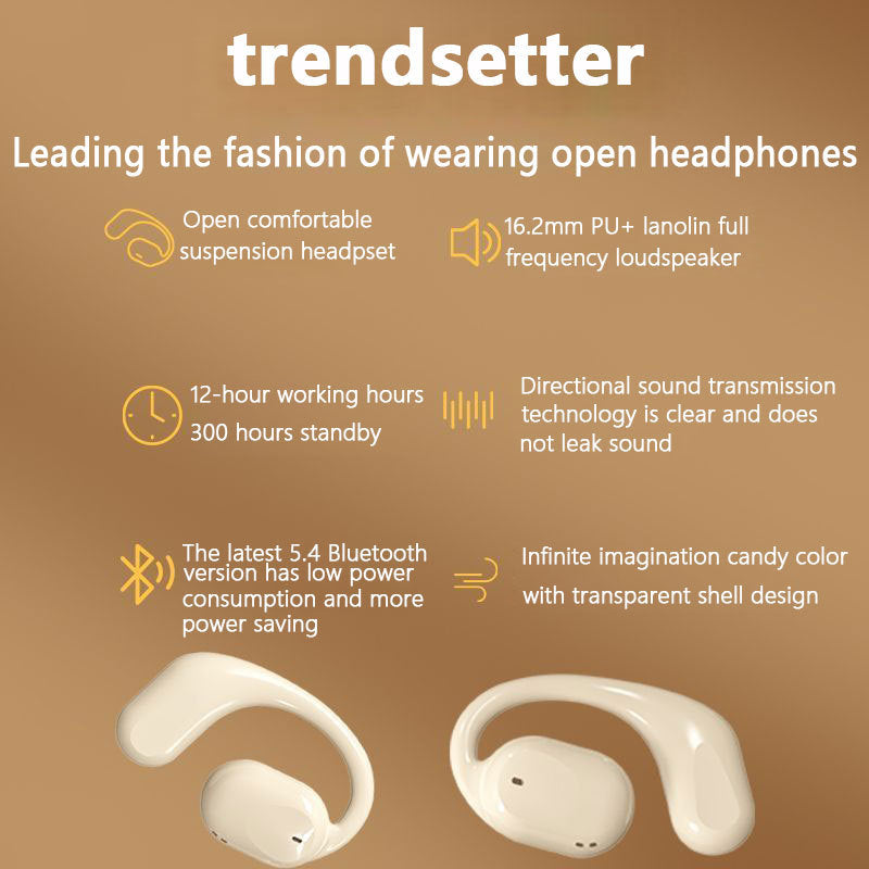 OWS Open-Ear TWS Earbuds with AI Translation - Bluetooth 5.4, 360 ACS Sound, LED Display Case(White)