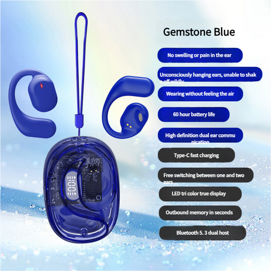 OWS Open-Ear TWS Earbuds with AI Translation - Bluetooth 5.4, 360 ACS Sound, LED Display Case(Blue)