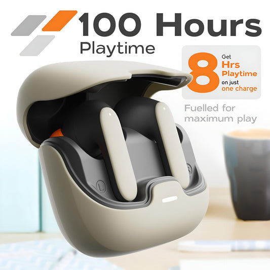 TWS Earbuds with Quad Mic Noise Cancellation - 100H Playtime, Bluetooth 5.3, 45ms Low Latency & Fast Charge(Black)