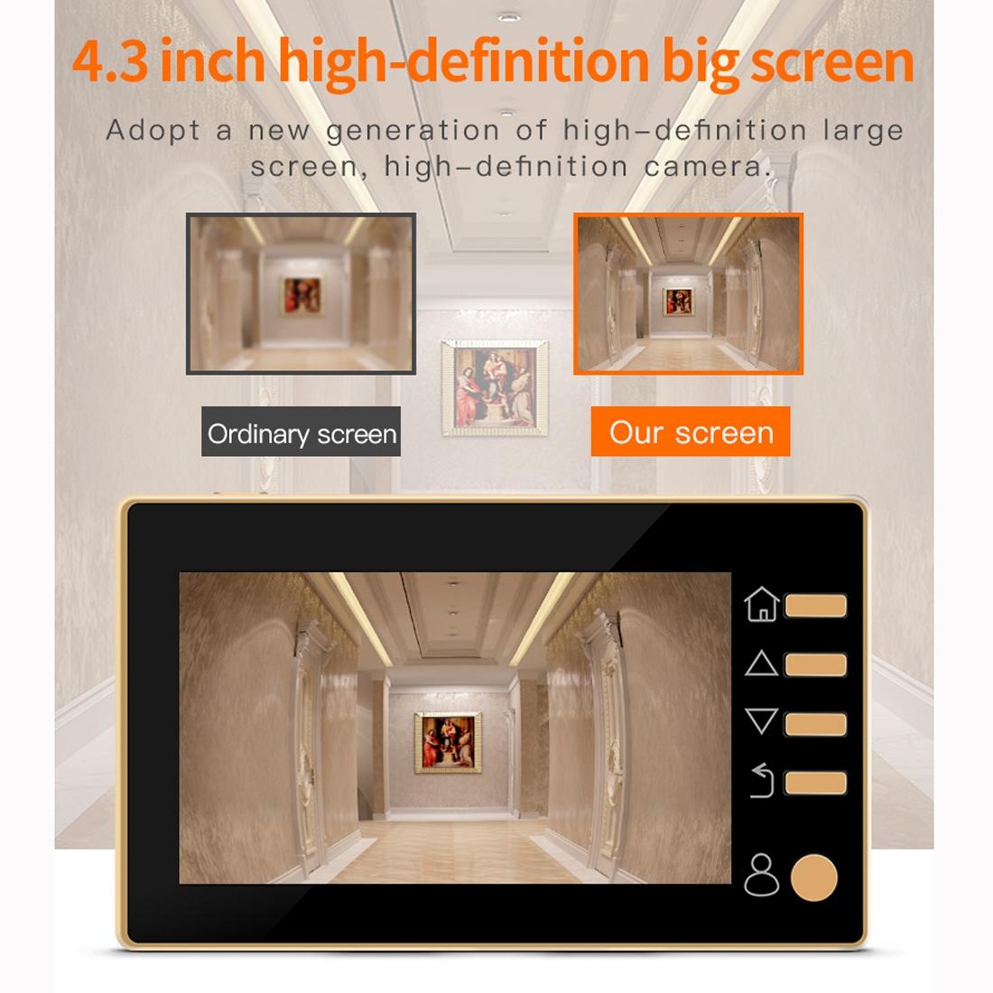 Smart Digital Door Viewer With Motion Detection And Video Alarm - 4.3 Screen - Tf Card Support - Gold-1915196564528304129