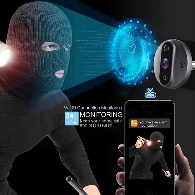 Smart Wifi Video Doorbell - 4.3 Inch Visual Peephole - Black-1915196509331263494