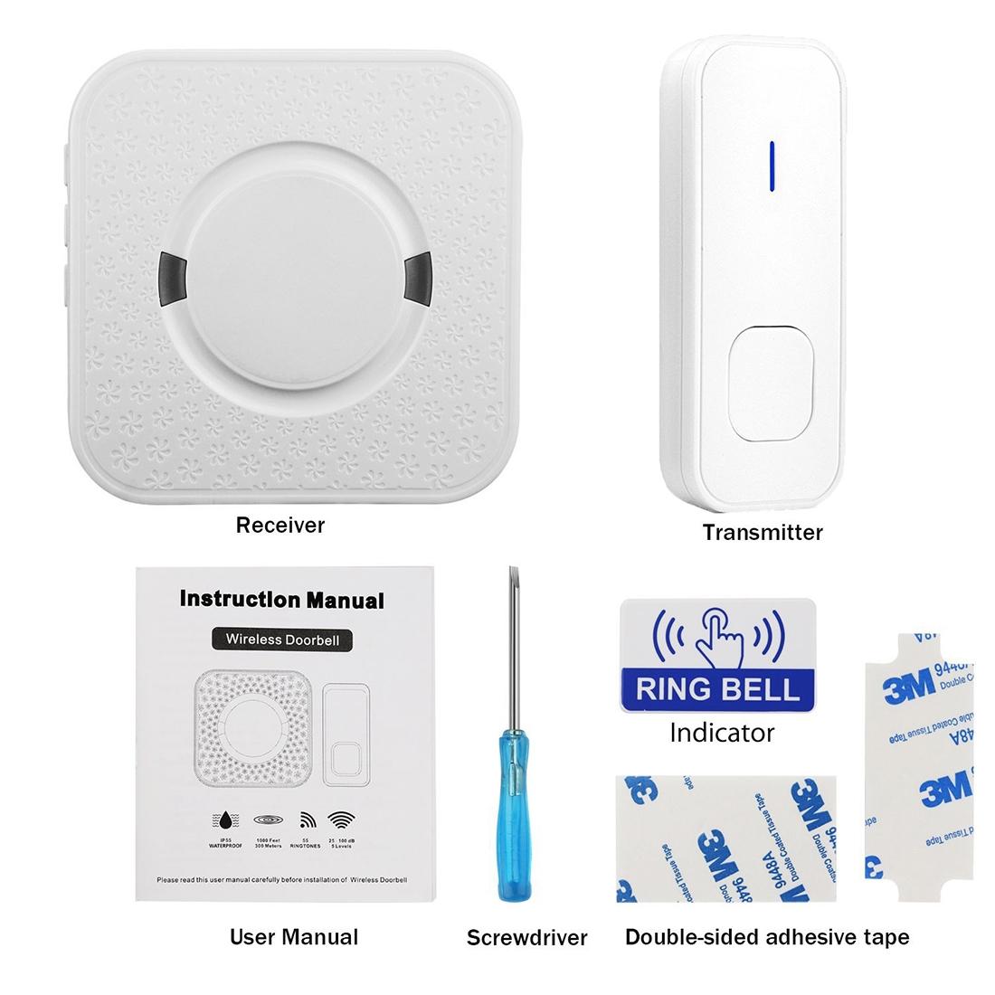Wireless Waterproof Doorbell Receiver - 110Db 300M Range 53 Music Options-1915196631993683970
