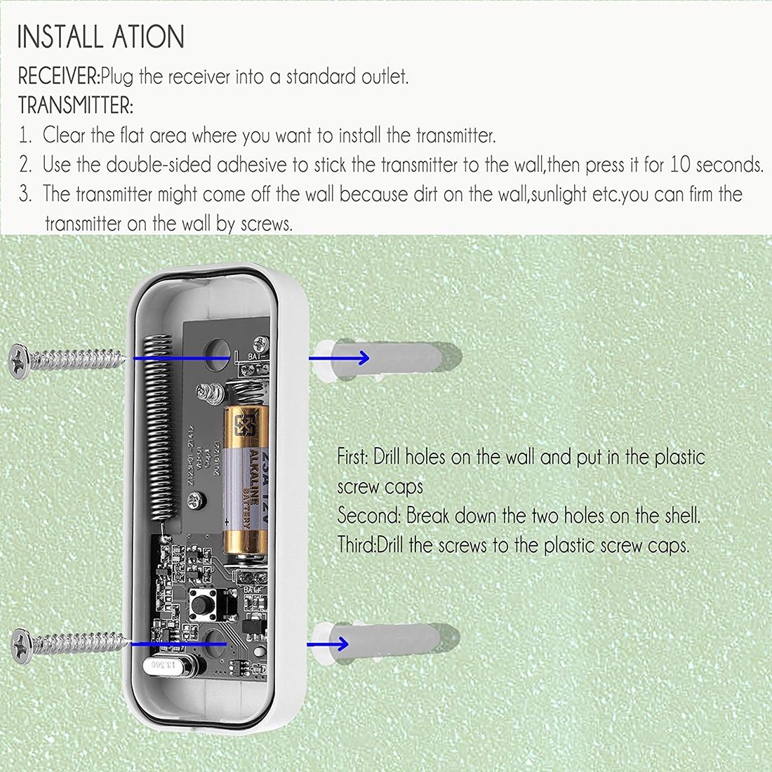 Wireless Waterproof Doorbell Receiver - 110Db 300M Range 53 Music Options-1915196631993683973